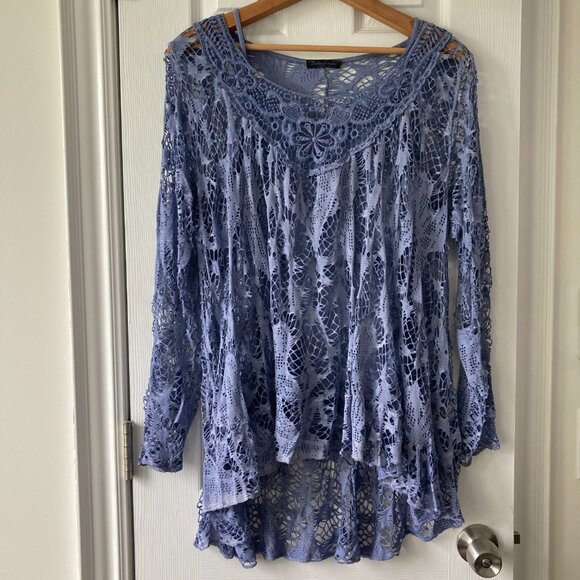 Bella Amore Tops - Bella Amore | 2 Piece Set | Made in Italy | Blue Boho Mesh Crochet Top with Cami